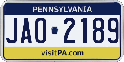 PA license plate JAO2189