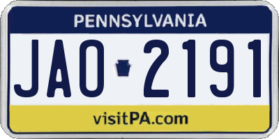 PA license plate JAO2191
