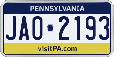 PA license plate JAO2193