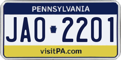 PA license plate JAO2201