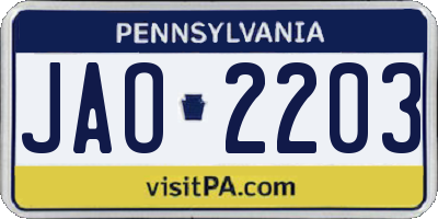 PA license plate JAO2203