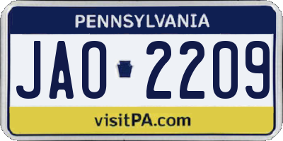 PA license plate JAO2209