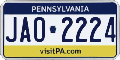PA license plate JAO2224