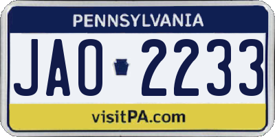 PA license plate JAO2233