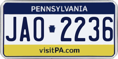 PA license plate JAO2236