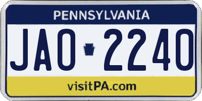 PA license plate JAO2240