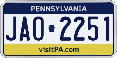 PA license plate JAO2251