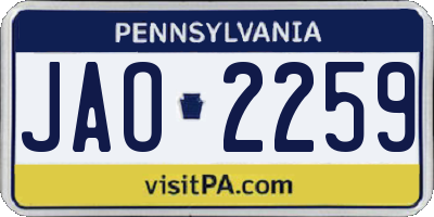 PA license plate JAO2259
