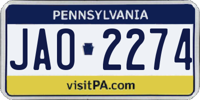 PA license plate JAO2274