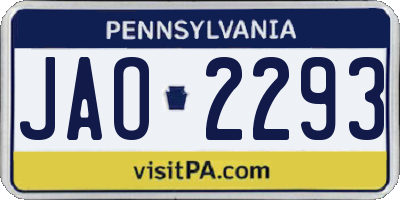 PA license plate JAO2293
