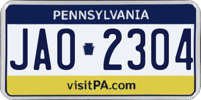 PA license plate JAO2304