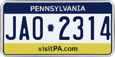 PA license plate JAO2314