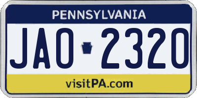 PA license plate JAO2320
