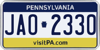 PA license plate JAO2330