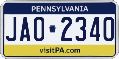 PA license plate JAO2340