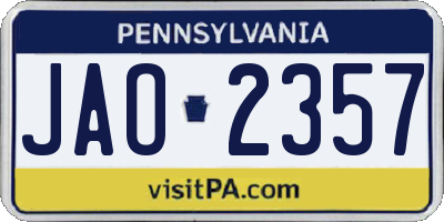 PA license plate JAO2357