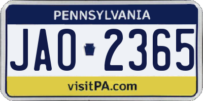 PA license plate JAO2365