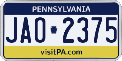 PA license plate JAO2375