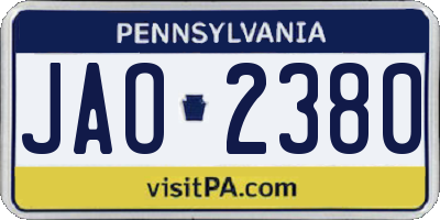 PA license plate JAO2380