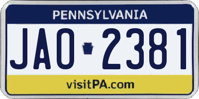 PA license plate JAO2381