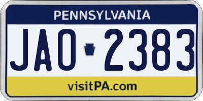 PA license plate JAO2383