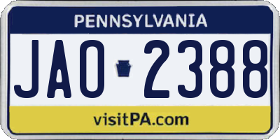 PA license plate JAO2388
