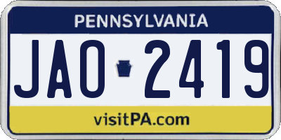 PA license plate JAO2419