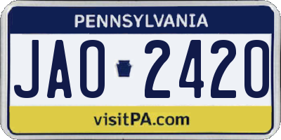 PA license plate JAO2420