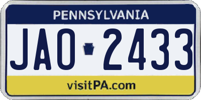 PA license plate JAO2433