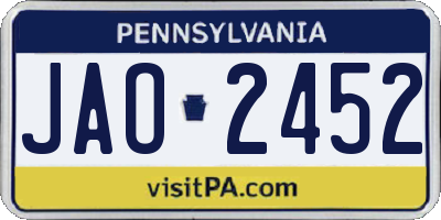 PA license plate JAO2452