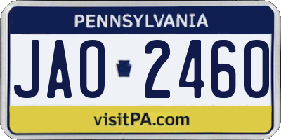PA license plate JAO2460