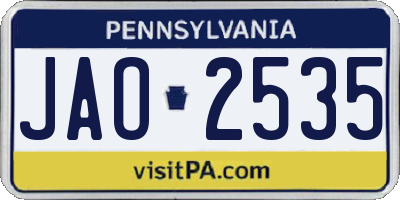 PA license plate JAO2535