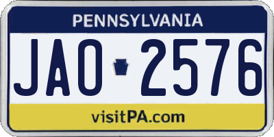 PA license plate JAO2576