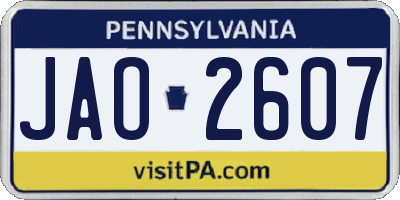 PA license plate JAO2607