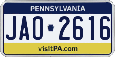 PA license plate JAO2616