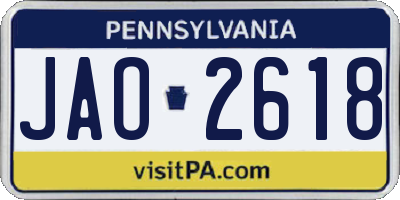 PA license plate JAO2618