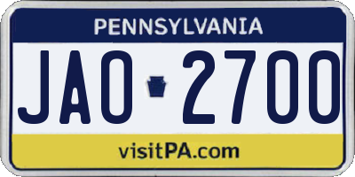 PA license plate JAO2700