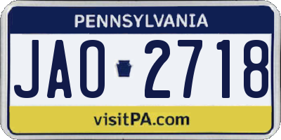 PA license plate JAO2718