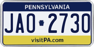 PA license plate JAO2730