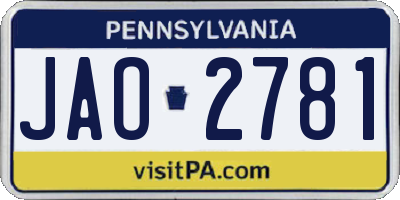 PA license plate JAO2781