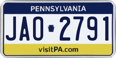 PA license plate JAO2791