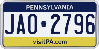 PA license plate JAO2796