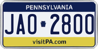 PA license plate JAO2800