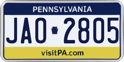 PA license plate JAO2805