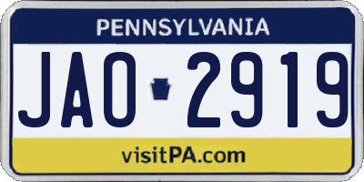 PA license plate JAO2919