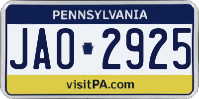 PA license plate JAO2925