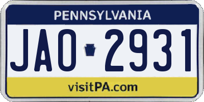 PA license plate JAO2931