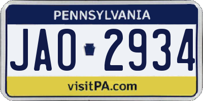 PA license plate JAO2934
