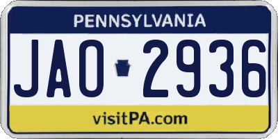 PA license plate JAO2936
