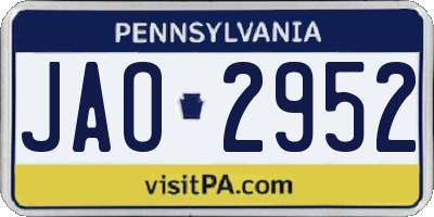 PA license plate JAO2952